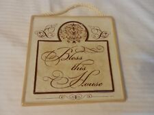 Ceramic Tile Wall Hanging Bless This House, Brown, White & Tan picture
