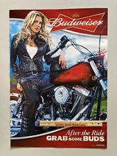✅ NOS Budweiser Motorcycle Paper Poster Bar Sign Girl Model Bud Harley Davidson picture