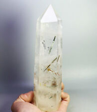 2.0lb Natural Clear Green Tourmaline Quartz Crystal Tower Wand Point Healing picture