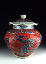 Chinese Antique Red and Blue Porcelain Lidded Jar with Dragon picture