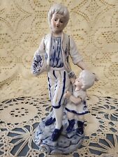 Boy With Girl Colonial English Staffordshire Blue & WHITE FIGURINE picture