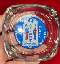 VINTAGE 2 STIFFS MOTEL STANDARD OIL CLEAR GLASS ASHTRAY. PRISTINE CONDITION picture