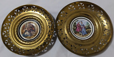 2 Antique REGENCY BONE CHINA And Brass flligree Wallplates Made In England picture