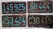Vintage 1959 British Columbia License Plate Lot Of 4 - Shows Heavy Wear picture