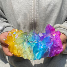 910g Rainbow Gorgeous Three-Colour Titanium Quartz Crystal Cluster Specimen picture