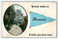 1911 Dirt Road And Trees Renwick Iowa IA Pennant Posted Antique Postcard picture