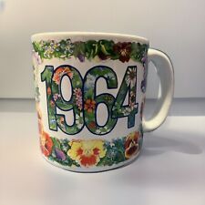 1964 Boxed Year Mug, Collectible Coffee Mug White/Flowers picture