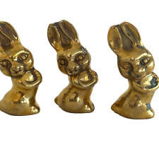 Vintage Leonard Solid Brass Bunny Rabbits Set of 3 Figurines Easter Decor Spring picture