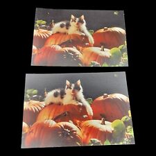 2 Blank Fall Postcards Kitten Posing with Pumpkins picture