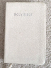 Vintage Holy Bible 70s Pocket White Small Church Religion Book Dated  picture