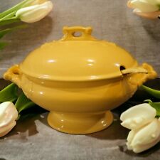 Vintage 1972 American Mid Century Modern Yellow Ceramic Tureen with Ladle picture