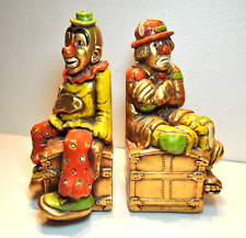 Clown Chalkware Bookends 1972 Progressive Art Products Vintage 10.5 Inches Tall picture