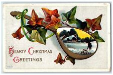 1913 Christmas Greetings Banjo Ivy Leaf Embossed Newcomb New York NY Postcard picture