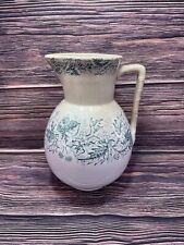 VTG Victorian Vines Holly Berries Green Transferware Pitcher picture