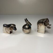 Lot of 3 Dansk Silverplate Paperweight Elephant, Lion & Rabbit Vintage Figurines picture