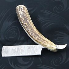 Handmade Damascus Straight Edge Razor Vintage Safety Razor with Stag Horn Handle picture