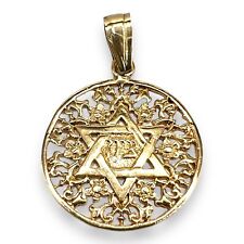 Vintage 14k Yellow Gold Star of David 29mm Round Medal 5.85 Grams -LA3285 picture