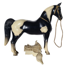 Vintage Breyer Western Horse #55 Black White Pinto 1954-1967 w/  Saddle Reins picture