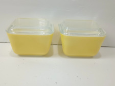 Set Of 2 Vintage Pyrex Yellow Green Refrigerator Dish 501B 1.5 Cup w/ Lids picture