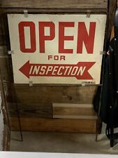 GAS STATION / GARAGE OPEN FOR INSPECTION 22” X 17 1/2” METAL SIGHN & FRAME (SH) picture