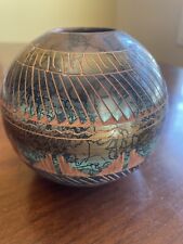 Navajo Horse Hair Etched Pottery Bowl Vase Dee Nelson Tangle Native American picture