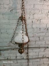 Beautiful Vintage Antique White Full Pendant Lamp Antique Brass Country Farm  picture