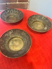 Vintage Brass Chinese Zodiac Symbol Ashtray Trinket Dish Astrology Set of Three picture