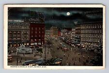 Detroit MI-Michigan, Monroe Avenue by Night, Antique Vintage Souvenir Postcard picture