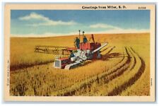 c1940 Greetings From Farm Field Harvesting Miller South Dakota Vintage Postcard picture