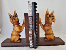 Vintage Wooden Schnauzer Terrier Dog Book End Hand Carved Glass Eyes picture