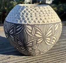 Acoma Pueblo Pottery Mini Pot 2.5”/3”. White Black Signed Lowden picture