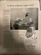 1956 Rolex Submariner Men’s watches scuba diver diving vintage print ad RARE picture