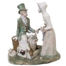 Vintage Large Victorian Ceremic Figurine Lady And Man With Flowers  picture