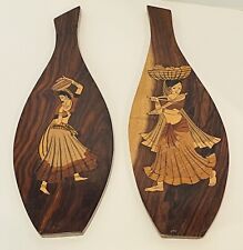 Pair of Carved Marquetry Wood Asian Inspired Wall Paddles picture