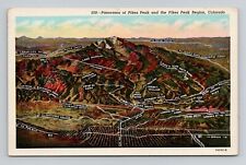 Postcard Pikes Peak Panorama Colorado CO, Vintage Linen O3 picture