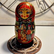VTG Folk-art Fairytale Hand Made Russian Matryoshka Nesting Doll Set 6.5”/ 5 Pce picture
