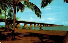 Seven Mile Bridge Pigeon Key Florida Overseas Highway Chrome Cancel WOB Postcard picture