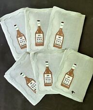 Vintage Madeira Hand Embroidered Cocktail Napkins Set of 6 RYE WHISKEY BOTTLES picture