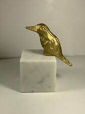 Vintage Solid Brass Bird on Marble Block Paperweight/Statue 6.5 in. picture
