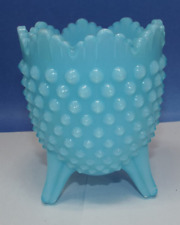 WOW VERY RARE Vintage FENTON DELPHITE BLUE OPALINE MILK GLASS 3 Leg Vase Signed picture