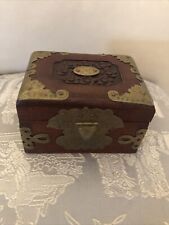 Chinese Wood Trinket Box w/ Brass Fitting And latch ￼Marked ￼China picture