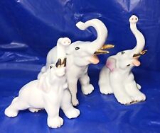 Vintage 3 Elephant Porcelain Good Luck Gold Tusk Trunk Up Figurines 4