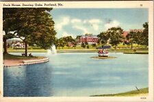 Portland ME-Maine, Duck House, Deering Oaks, Pond, c1953 Vintage Postcard picture