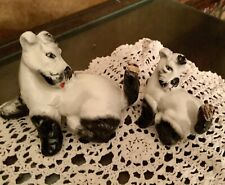 Vntg.Pair Of Black/White Italy Ceramic MCM Schnauzer Dogs / Butterfly On Tail picture