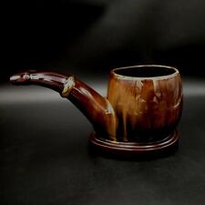 Planter Tobacco Pipe Large Vintage redware  Shaped Ceramic  Brown Drip Glaze picture