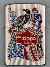 Vintage 2002 Zippo USA Sports Statue Liberty Brushed Chrome Zippo Lighter NEW picture