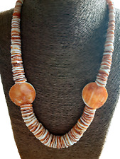Spiny Oyster Orange Graduated 15 - 4 mm Heishi Necklace w/2 Double Sided Beads picture