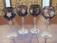AJKA LEAD CRYSTAL MARSALLA  PURPLE CUT TO CLEAR CRYSTAL WINE GLASSES-(4) 8.25 IN picture