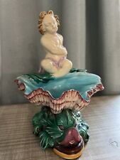 Majolica Antique Cherub Seated On Conch Atop Dolphin Base picture