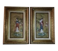 Custom Framed Oriental Princesses Oil on Cork  Pair of Asian Princesses picture